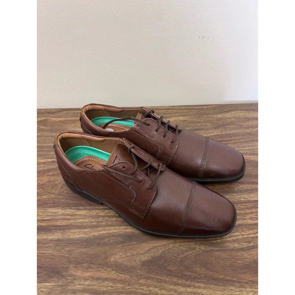 Clarks Collection Whiddon Cap‎ Mens Dark Brown Leather Oxford Shoes 9.5 M